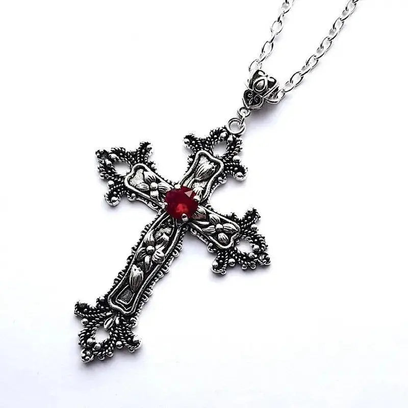 Large Detailed Cross Drill Pendant Necklace Silver Color Tone Gothic Punk Jewellery nowadaysfashion