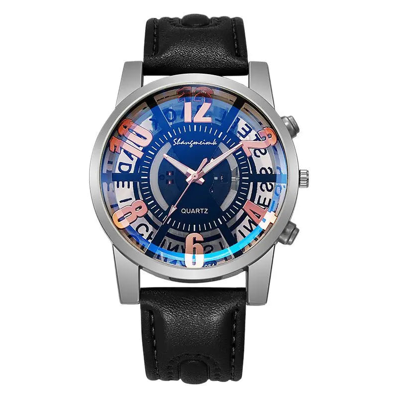 Large-dial, hollow-out blue-light men's watch. - Blade & Thread
