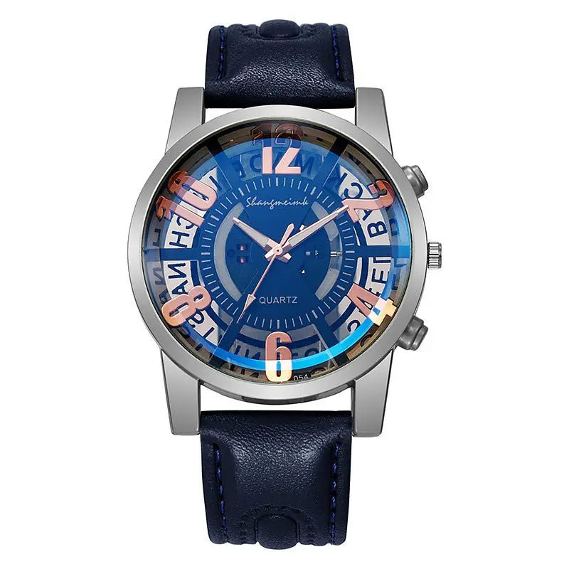 Large-dial, hollow-out blue-light men's watch. - Blade & Thread
