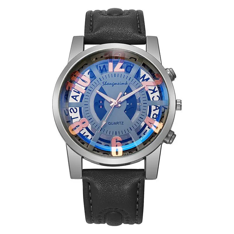 Large-dial, hollow-out blue-light men's watch. nowadaysfashion