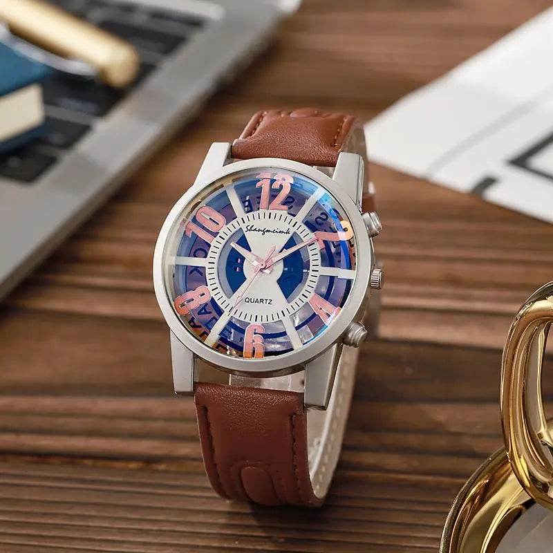 Large-dial, hollow-out blue-light men's watch. nowadaysfashion