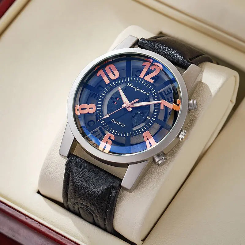 Large-dial, hollow-out blue-light men's watch. - Blade & Thread