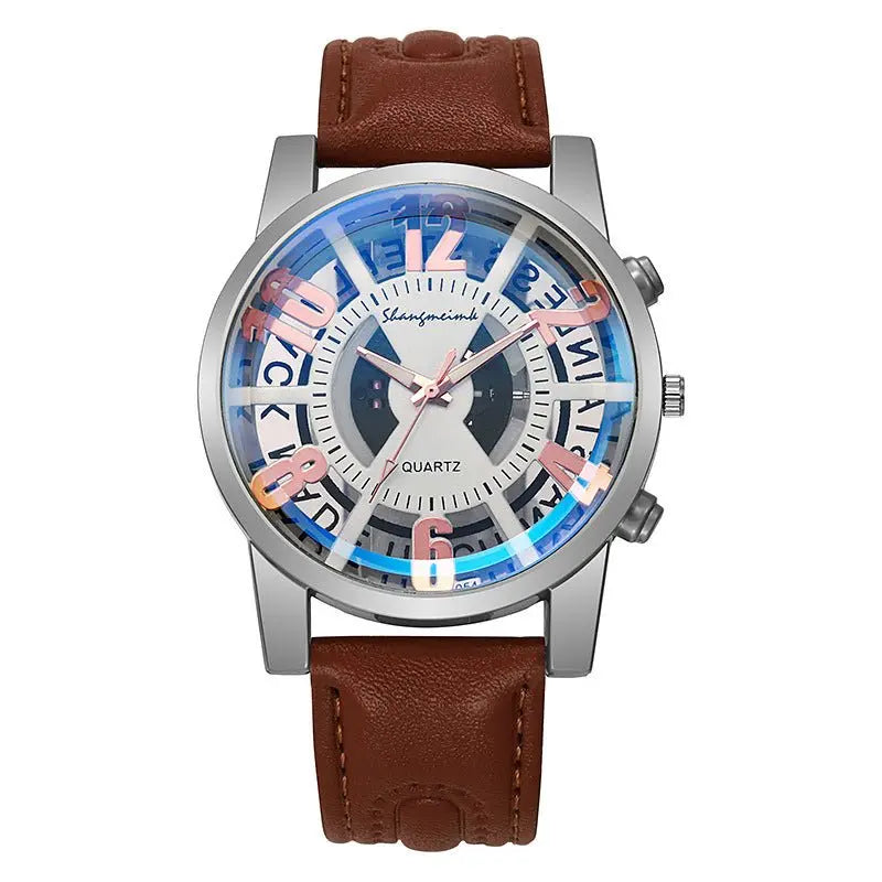 Large-dial, hollow-out blue-light men's watch. - Blade & Thread