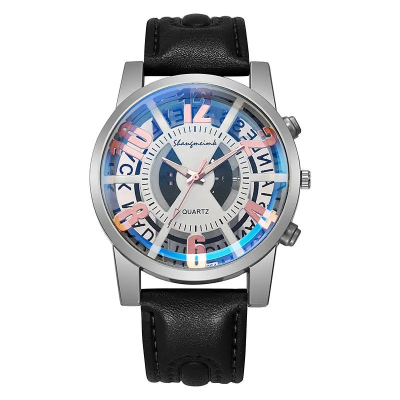 Large-dial, hollow-out blue-light men's watch. nowadaysfashion