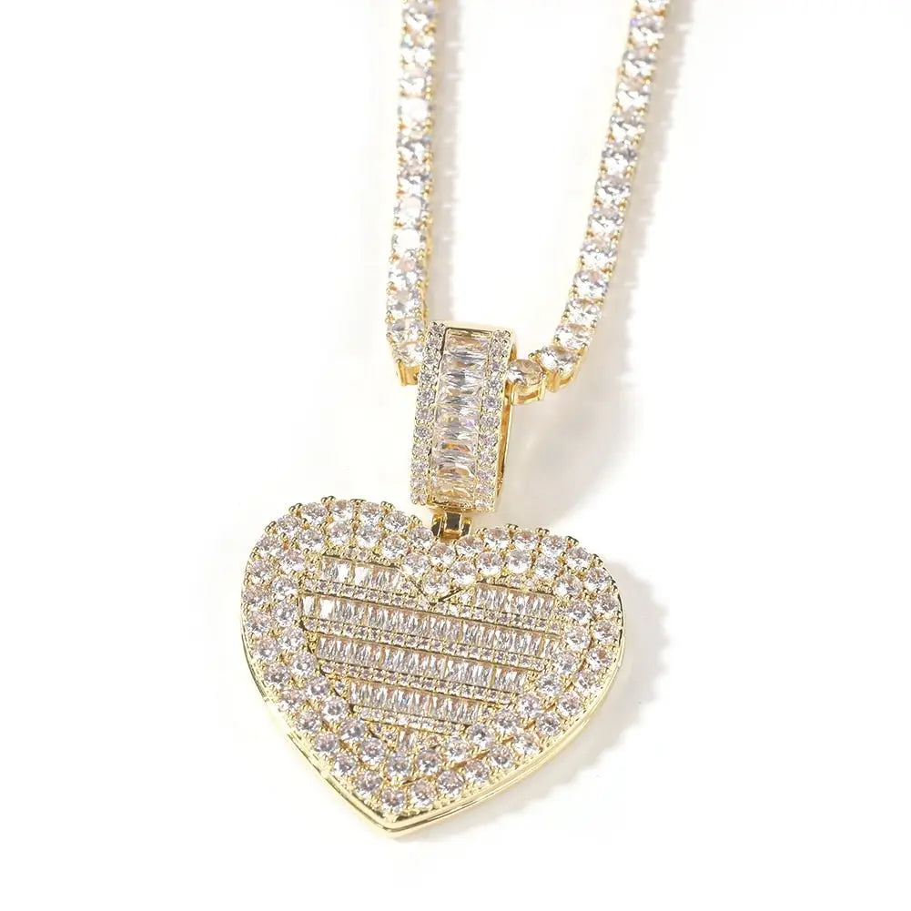 Large Size Heart Shape Custom Photo Locket Frame Pendant love necklaces for her - Blade & Thread