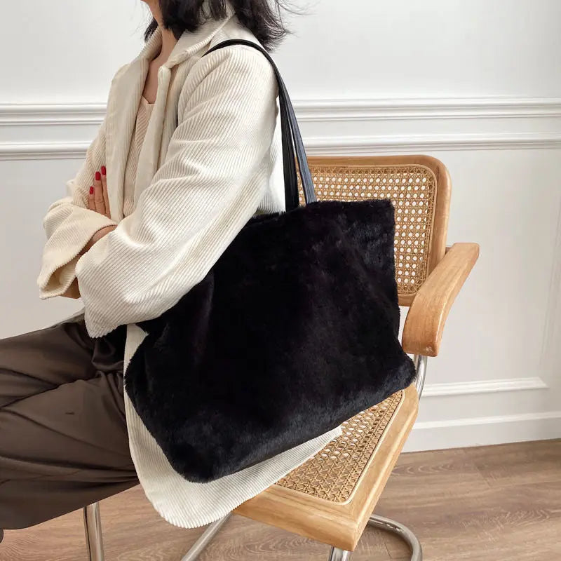 Large Tote Winter Plush Bags For Women Fashion 2021 Furry Shoulder nowadaysfashion