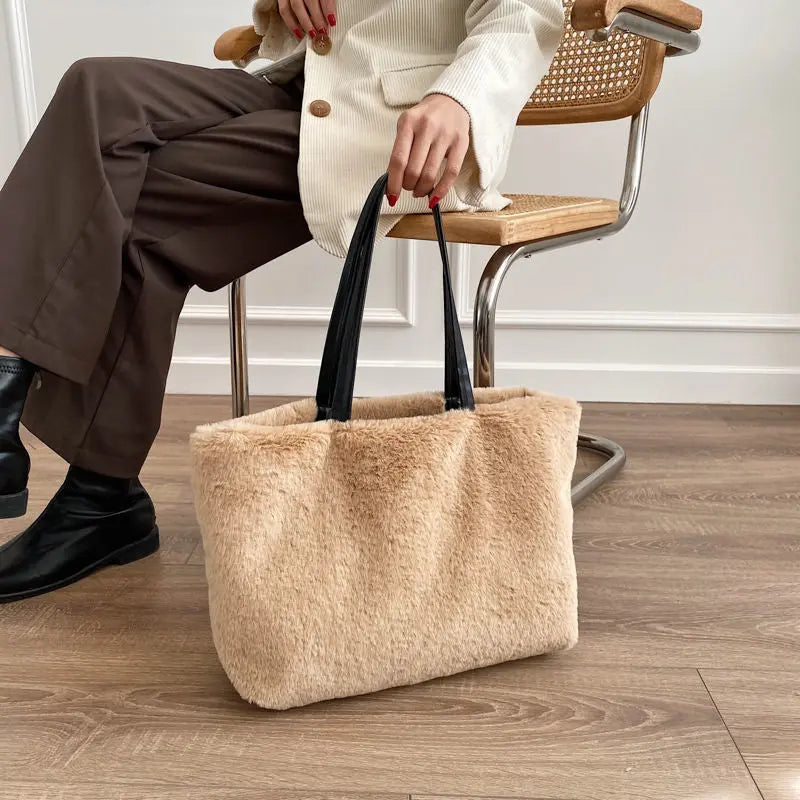 Large Tote Winter Plush Bags For Women Fashion 2021 Furry Shoulder nowadaysfashion