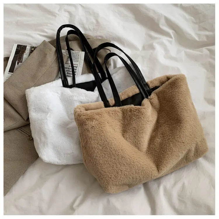 Large Tote Winter Plush Bags For Women Fashion 2021 Furry Shoulder nowadaysfashion
