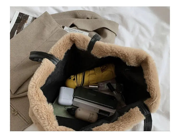 Large Tote Winter Plush Bags For Women Fashion 2021 Furry Shoulder nowadaysfashion