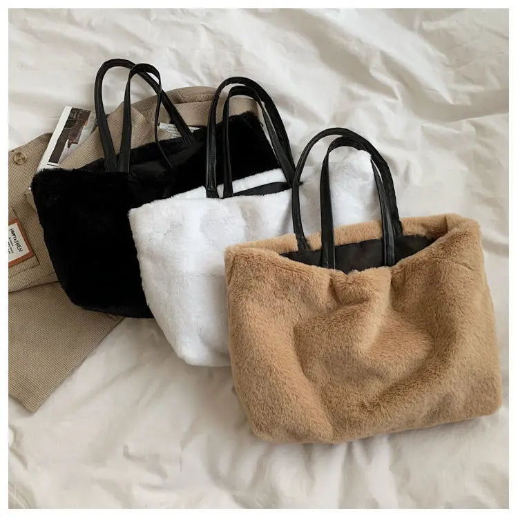 Large Tote Winter Plush Bags For Women Fashion 2021 Furry Shoulder nowadaysfashion