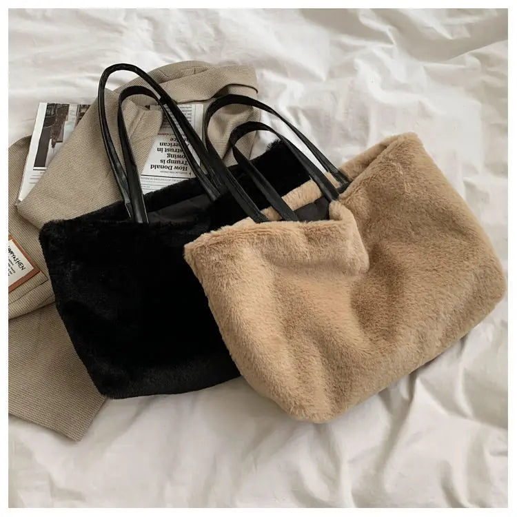 Large Tote Winter Plush Bags For Women Fashion 2021 Furry Shoulder nowadaysfashion