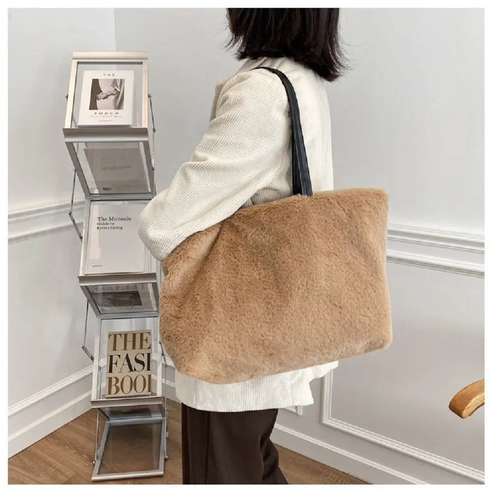 Large Tote Winter Plush Bags For Women Fashion 2021 Furry Shoulder nowadaysfashion