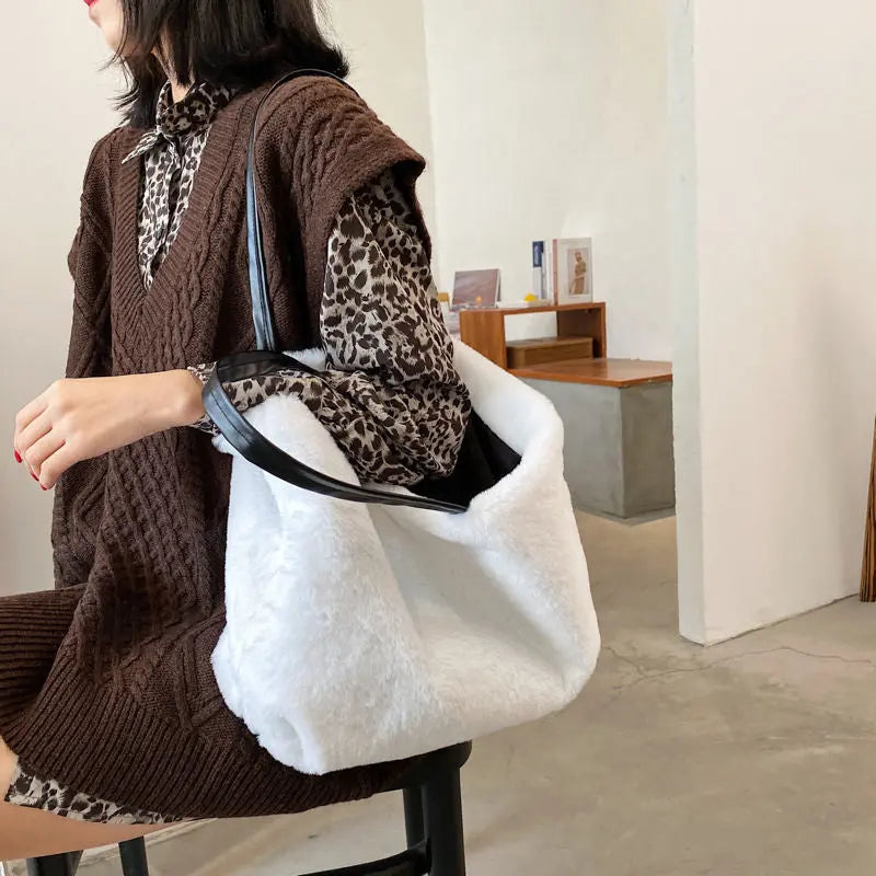 Large Tote Winter Plush Bags For Women Fashion 2021 Furry Shoulder nowadaysfashion