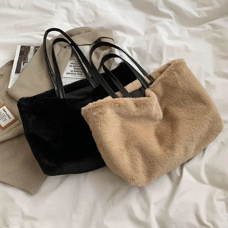 Large Tote Winter Plush Bags For Women Fashion 2021 Furry Shoulder nowadaysfashion
