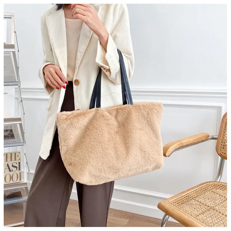 Large Tote Winter Plush Bags For Women Fashion 2021 Furry Shoulder nowadaysfashion