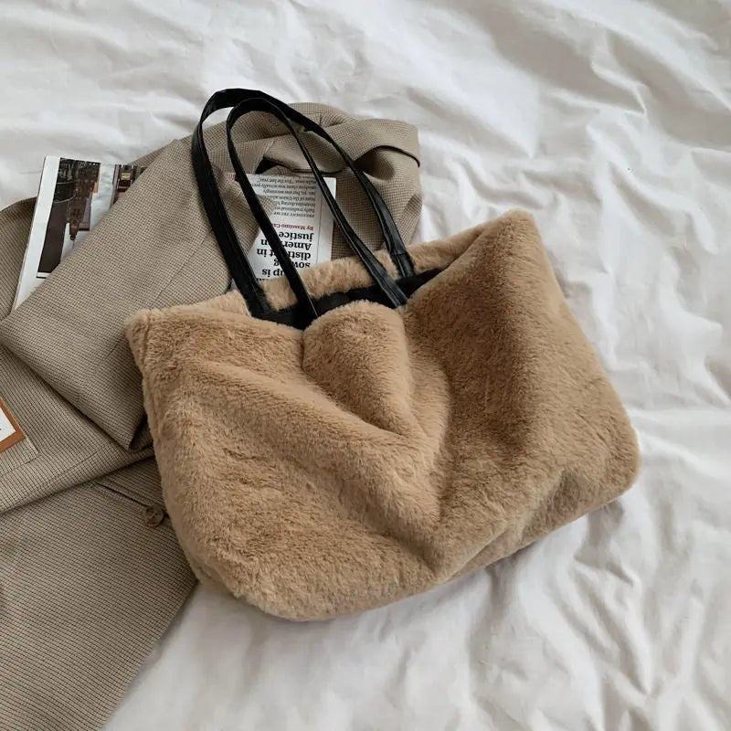 Large Tote Winter Plush Bags For Women Fashion 2021 Furry Shoulder nowadaysfashion