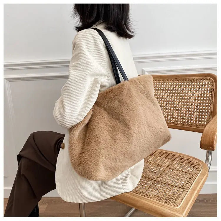 Large Tote Winter Plush Bags For Women Fashion 2021 Furry Shoulder nowadaysfashion