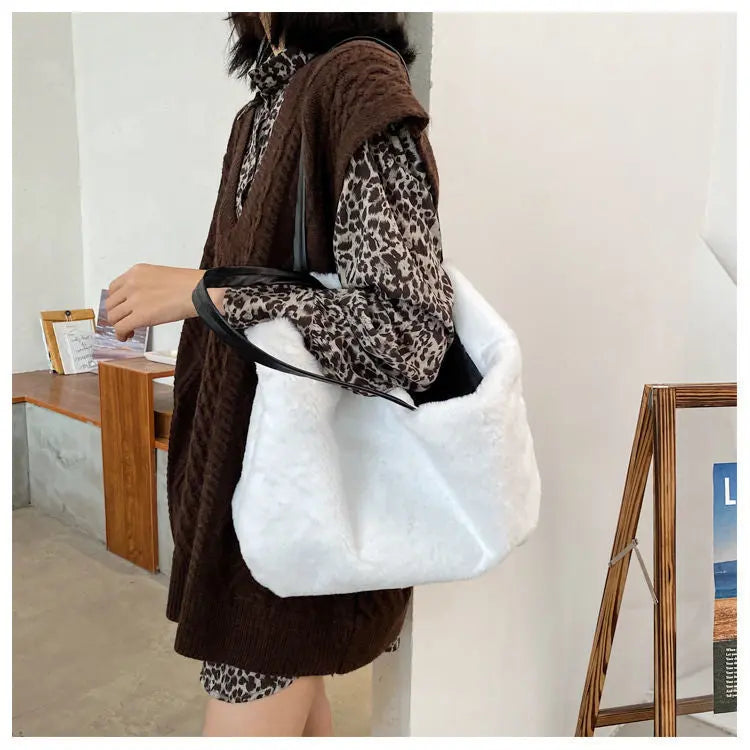 Large Tote Winter Plush Bags For Women Fashion 2021 Furry Shoulder nowadaysfashion