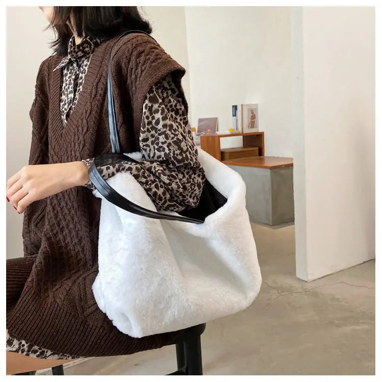 Large Tote Winter Plush Bags For Women Fashion 2021 Furry Shoulder nowadaysfashion
