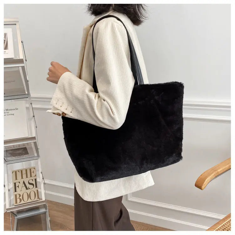 Large Tote Winter Plush Bags For Women Fashion 2021 Furry Shoulder nowadaysfashion