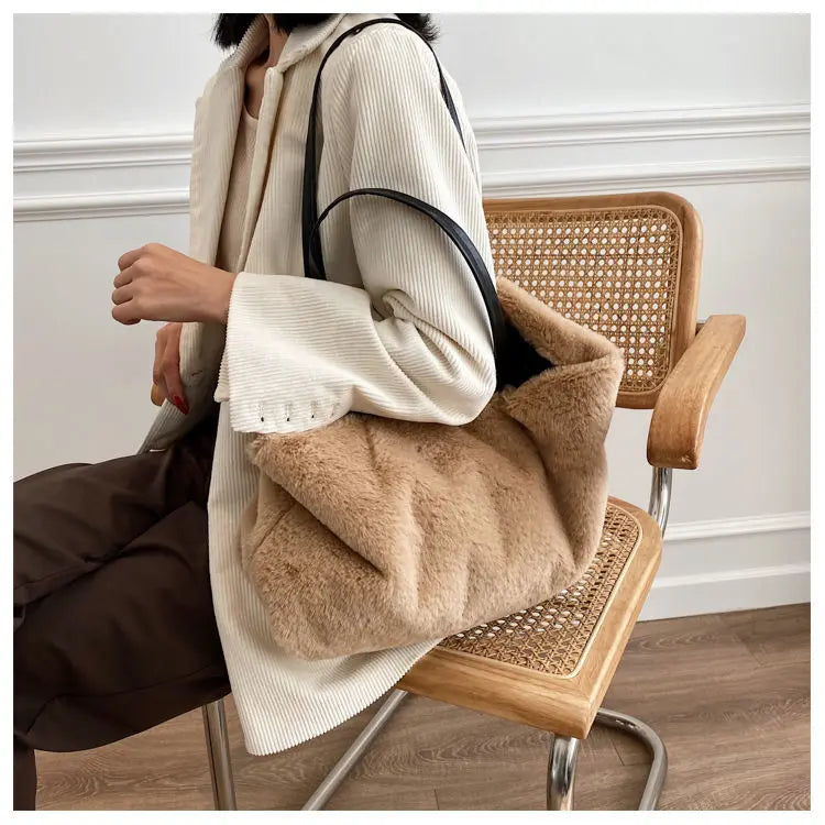 Large Tote Winter Plush Bags For Women Fashion 2021 Furry Shoulder nowadaysfashion