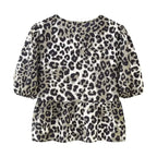 Leopard Blouse Puff Sleeve Crop Top Women's Summer Clothing nowadaysfashion