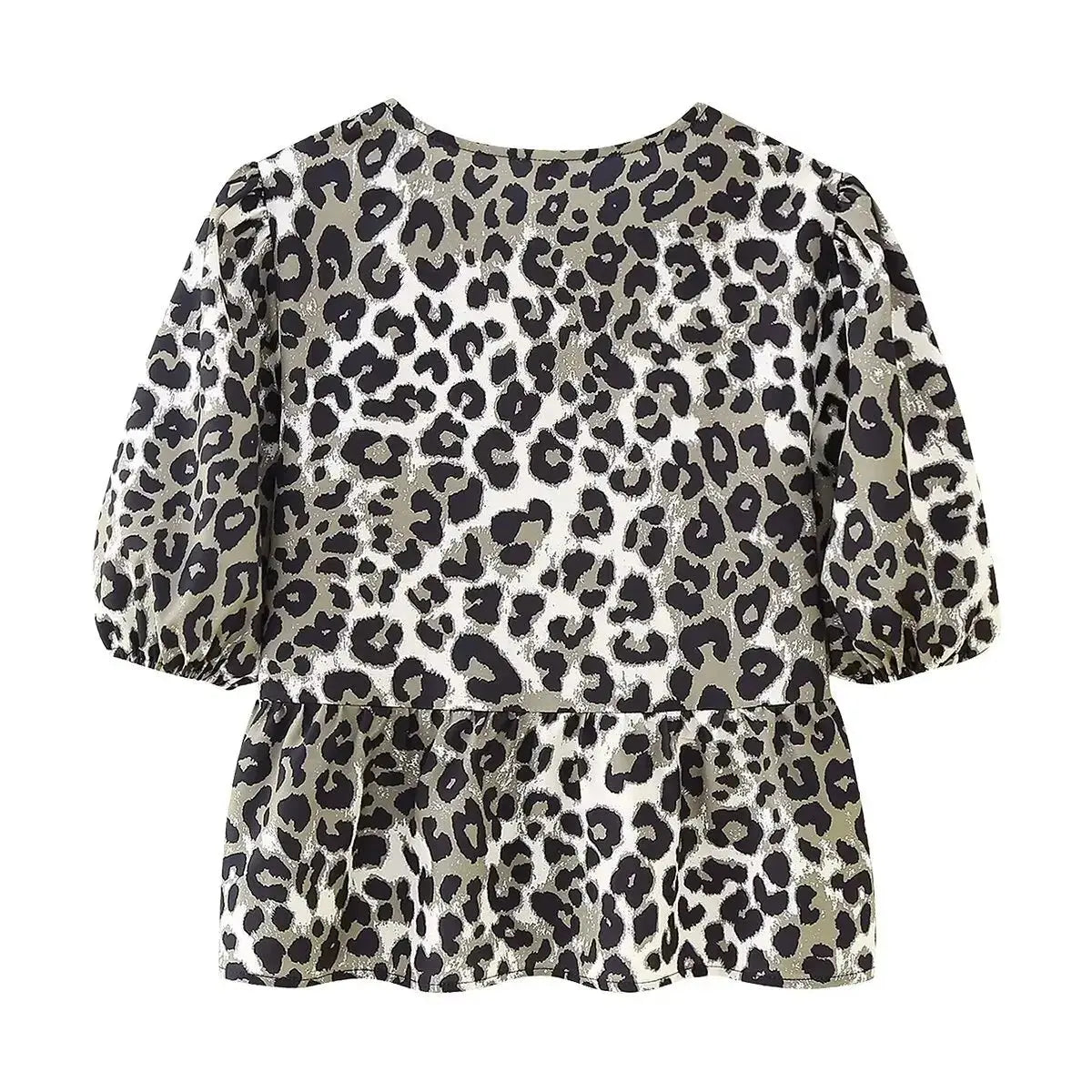 Leopard Blouse Puff Sleeve Crop Top Women's Summer Clothing - Blade & Thread