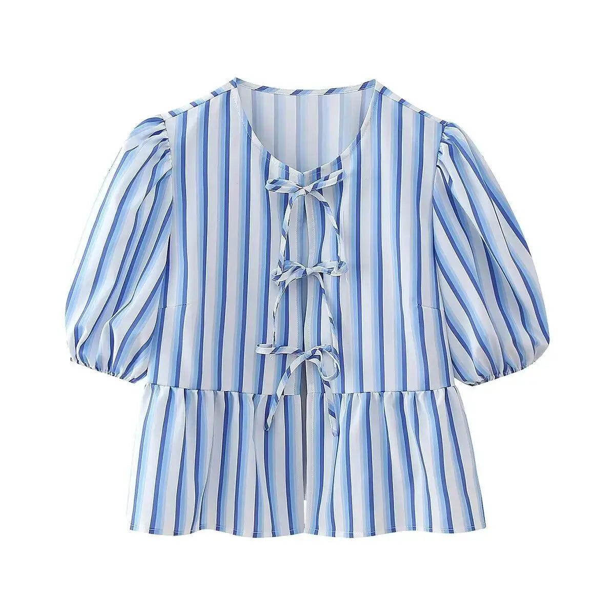 Leopard Blouse Puff Sleeve Crop Top Women's Summer Clothing - Blade & Thread