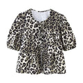 Leopard Blouse Puff Sleeve Crop Top Women's Summer Clothing nowadaysfashion
