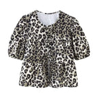 Leopard Blouse Puff Sleeve Crop Top Women's Summer Clothing nowadaysfashion