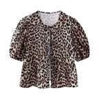 Leopard Blouse Puff Sleeve Crop Top Women's Summer Clothing nowadaysfashion