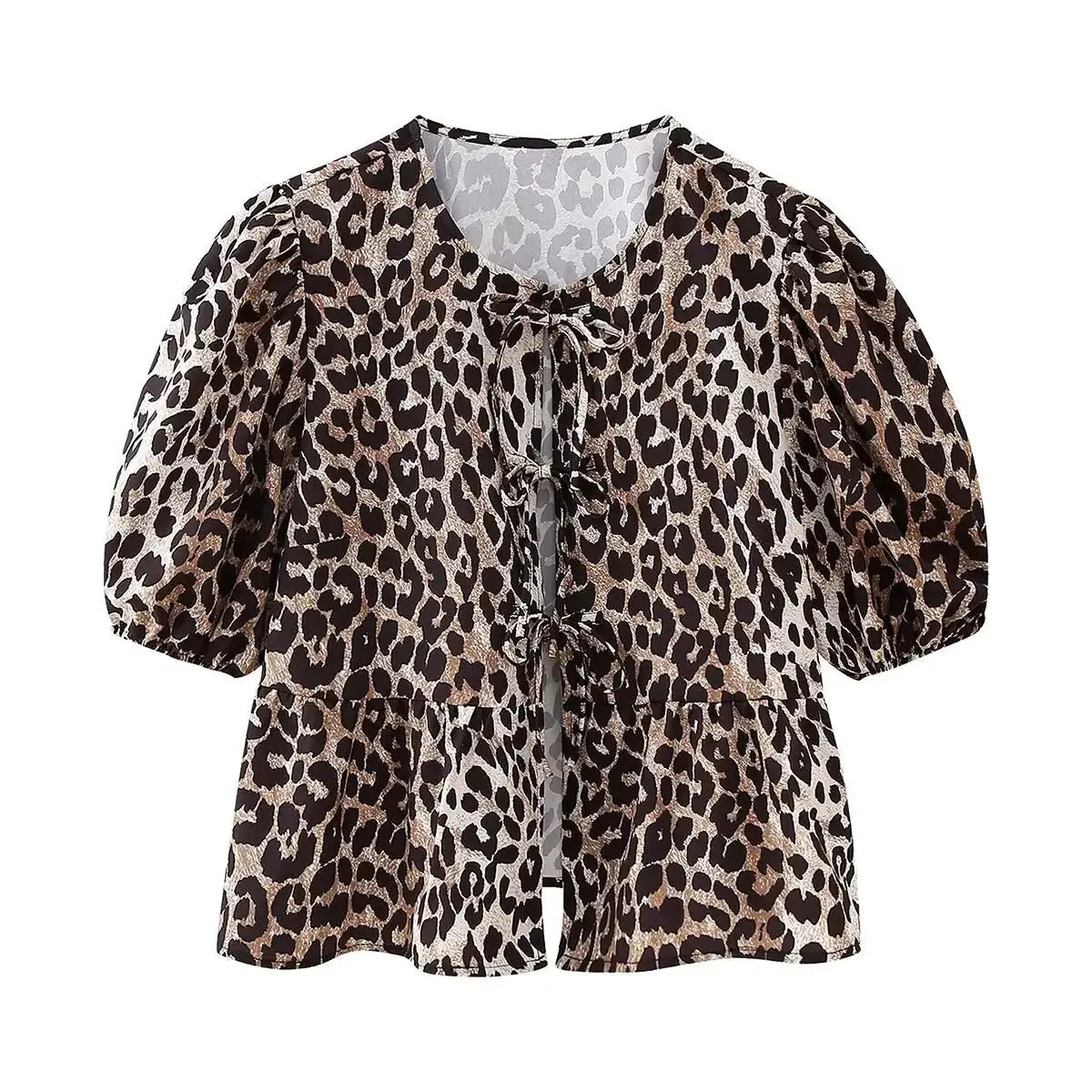 Leopard Blouse Puff Sleeve Crop Top Women's Summer Clothing - Blade & Thread