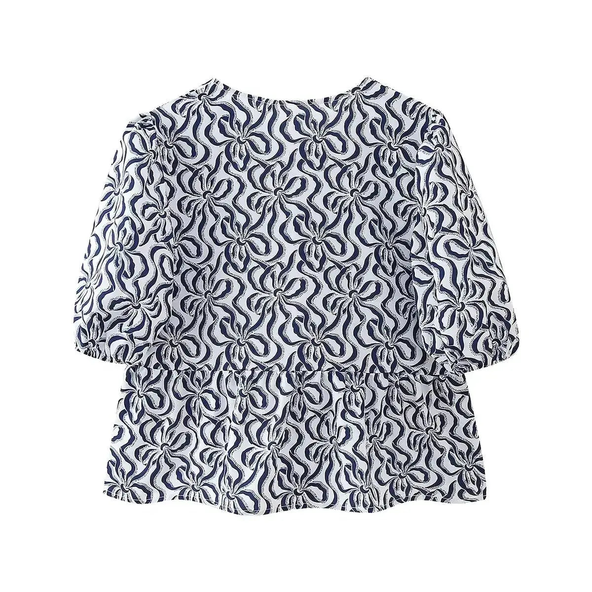 Leopard Blouse Puff Sleeve Crop Top Women's Summer Clothing - Blade & Thread