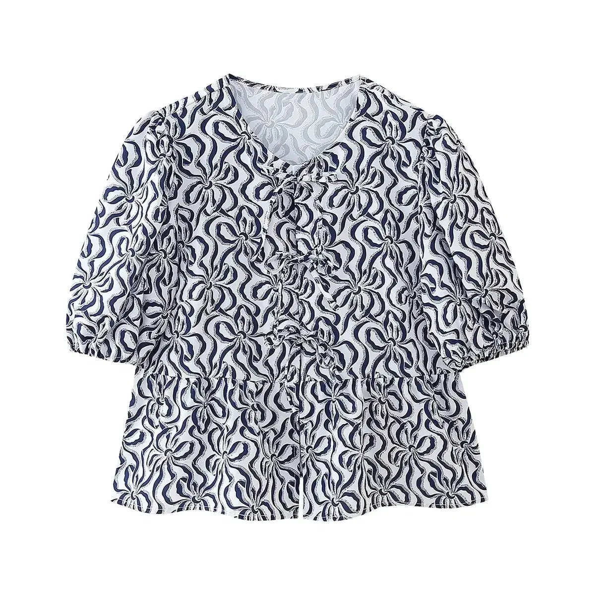 Leopard Blouse Puff Sleeve Crop Top Women's Summer Clothing nowadaysfashion