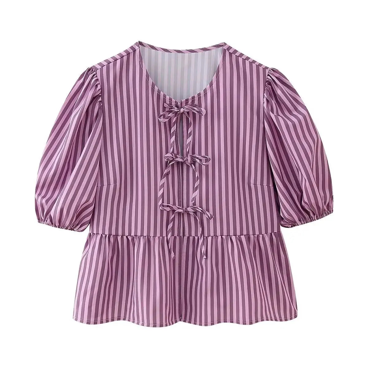 Leopard Blouse Puff Sleeve Crop Top Women's Summer Clothing - Blade & Thread