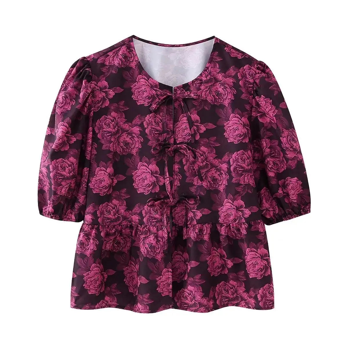 Leopard Blouse Puff Sleeve Crop Top Women's Summer Clothing - Blade & Thread