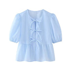 Leopard Blouse Puff Sleeve Crop Top Women's Summer Clothing nowadaysfashion