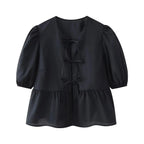 Leopard Blouse Puff Sleeve Crop Top Women's Summer Clothing nowadaysfashion