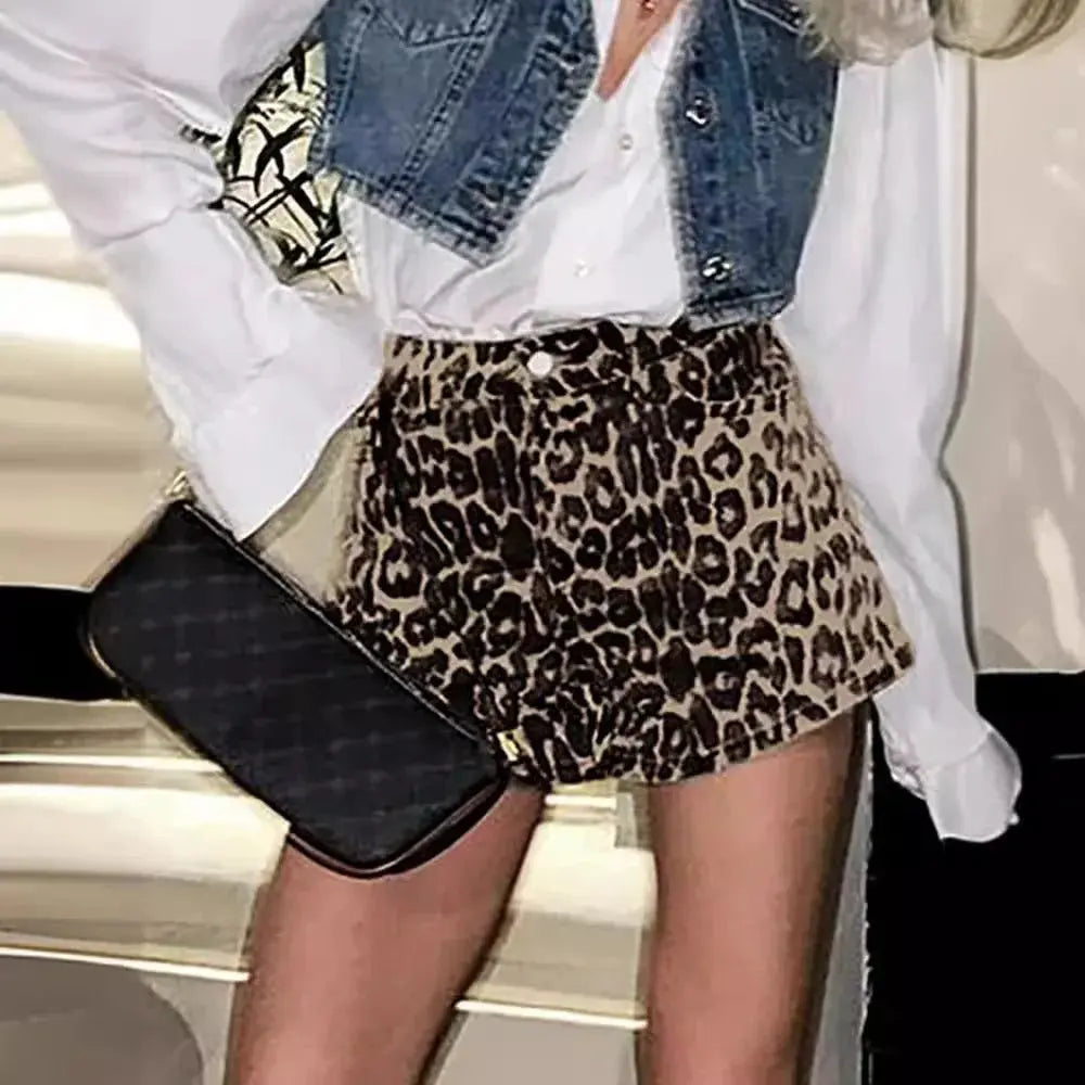 Leopard Print Shorts Women Denim Short Pants nowadaysfashion
