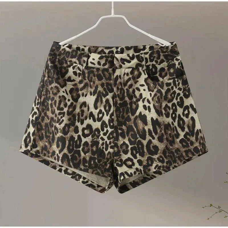 Leopard Print Shorts Women Denim Short Pants - Blade & Thread