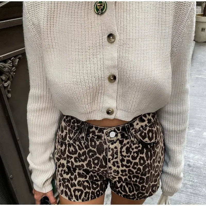 Leopard Print Shorts Women Denim Short Pants nowadaysfashion