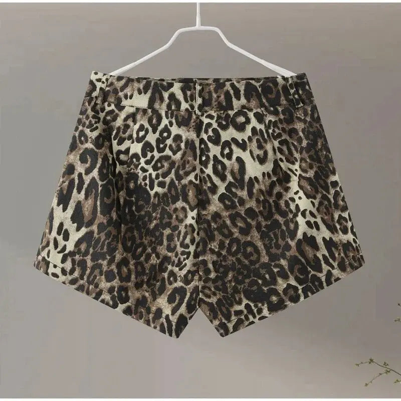 Leopard Print Shorts Women Denim Short Pants - Blade & Thread