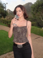 Leopard Print Sling Women Sexy Tube Top Sleeveless Backless Lace Slim Tanks Tops nowadaysfashion