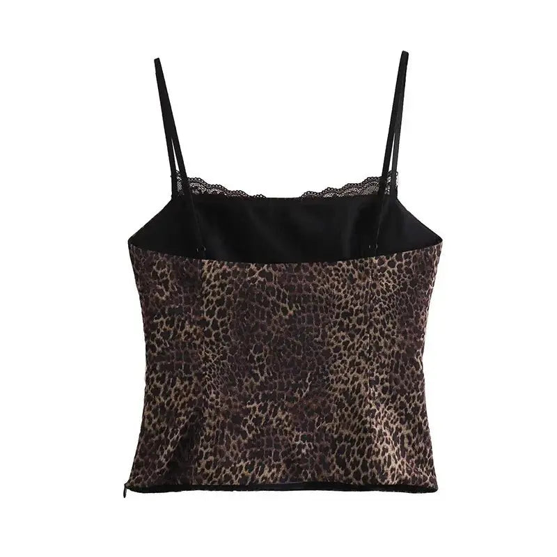 Leopard Print Sling Women Sexy Tube Top Sleeveless Backless Lace Slim Tanks Tops - Blade & Thread