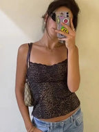 Leopard Print Sling Women Sexy Tube Top Sleeveless Backless Lace Slim Tanks Tops nowadaysfashion