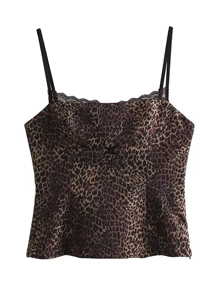 Leopard Print Sling Women Sexy Tube Top Sleeveless Backless Lace Slim Tanks Tops nowadaysfashion