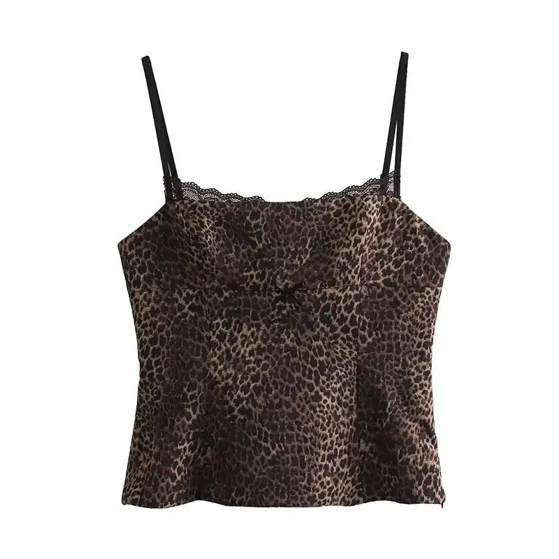 Leopard Print Sling Women Sexy Tube Top Sleeveless Backless Lace Slim Tanks Tops nowadaysfashion