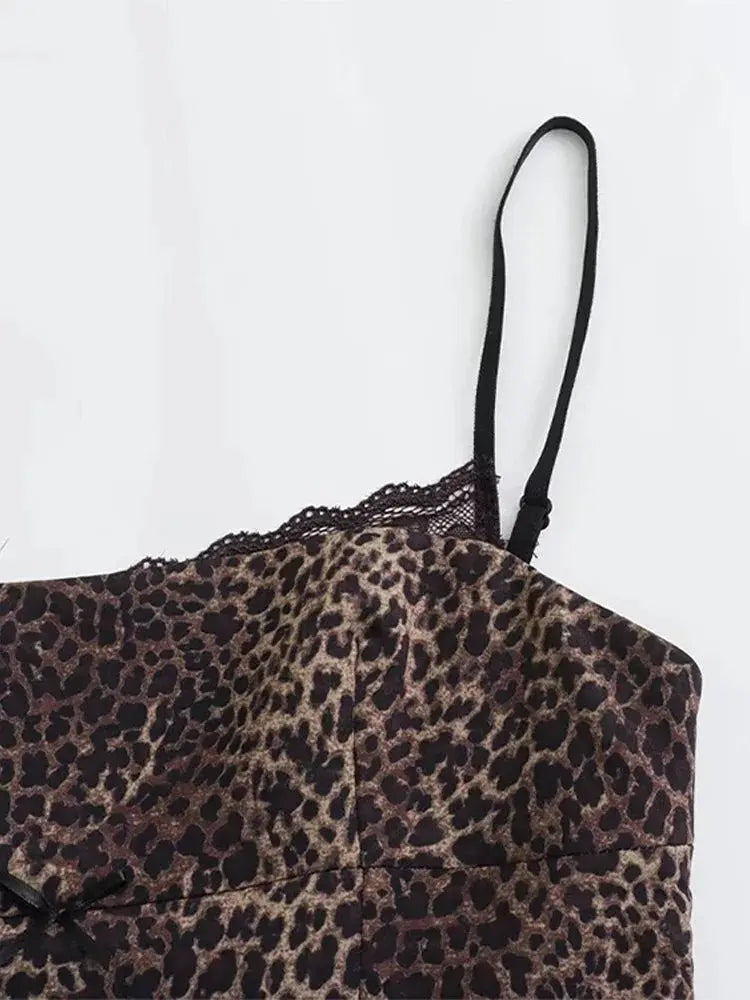 Leopard Print Sling Women Sexy Tube Top Sleeveless Backless Lace Slim Tanks Tops - Blade & Thread