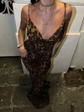 Leopard Print V-Neck Sexy Bodycon Long Dress Women Lace Up Backless Beach Vestidos nowadaysfashion