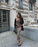 Leopard Print Wrapped Suit Backless Sleeveless Tops Skirts nowadaysfashion